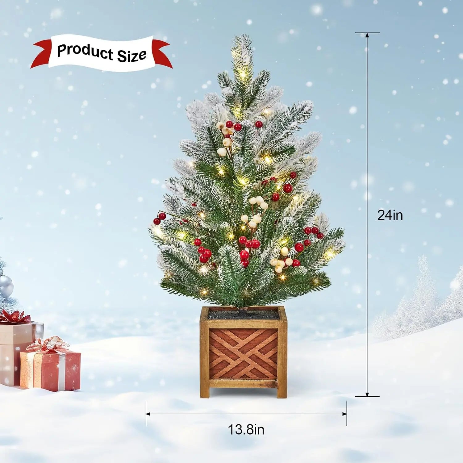 Garvee 24-Inch Pre-Lit Mini Christmas Tree — Flocked Tabletop Decor