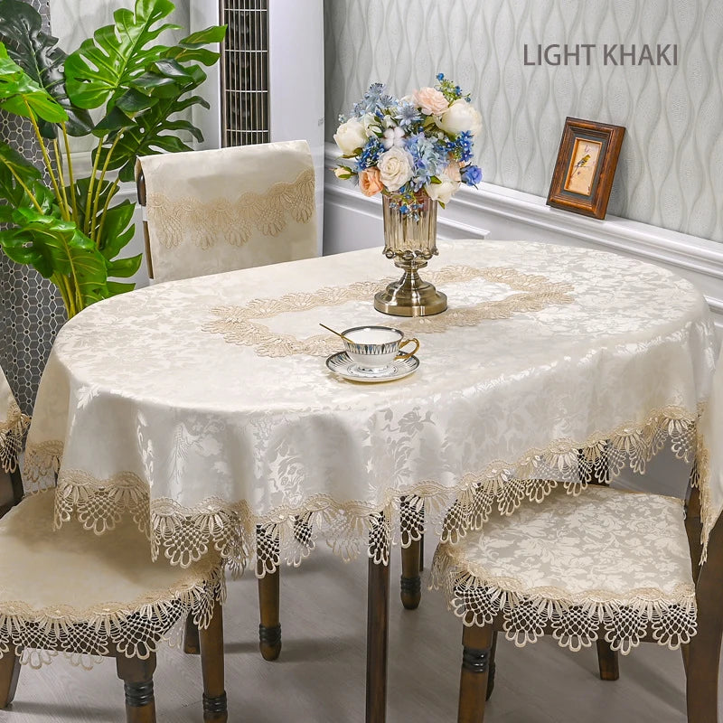 BATTILO Oval Macrame Lace Tablecloth — Embroidered Floral Dining Decor