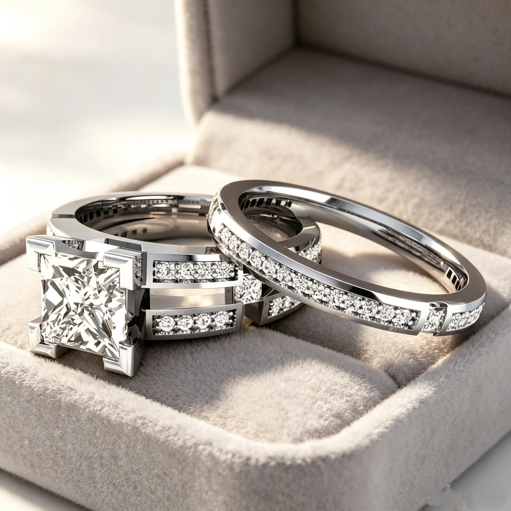 LYEE CYEE Princess Cut Moissanite Bridal Ring Set — Sterling Silver Wedding Bands