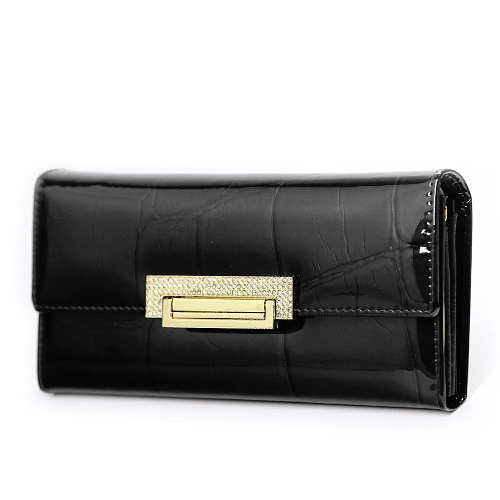 Wishehappy Luxury Stone Pattern Wallet — Elegant Leather Long Clutch Purse