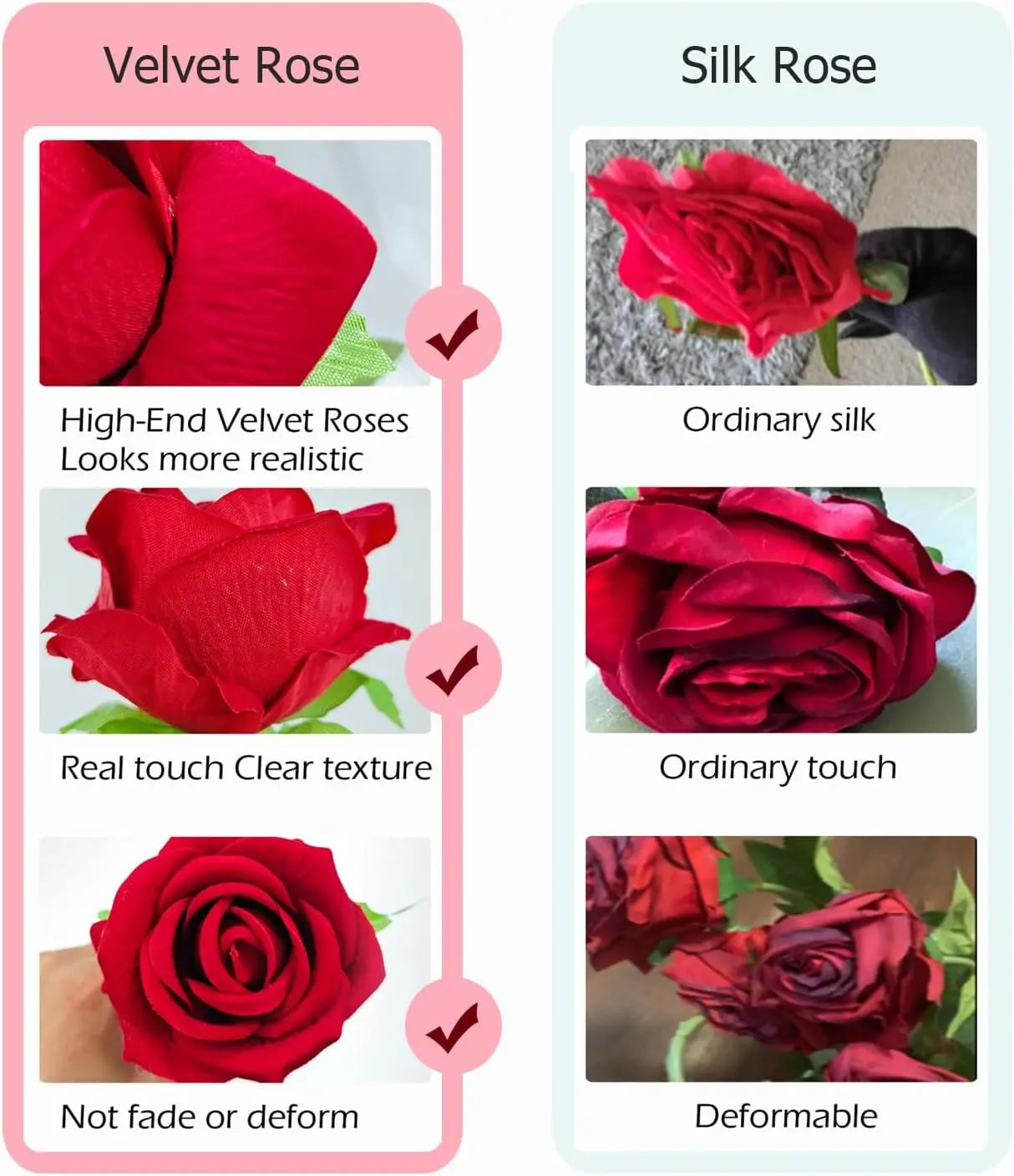 Velvet Artificial Rose Bouquet — 12 Piece Long Stem Faux Flowers for Decor