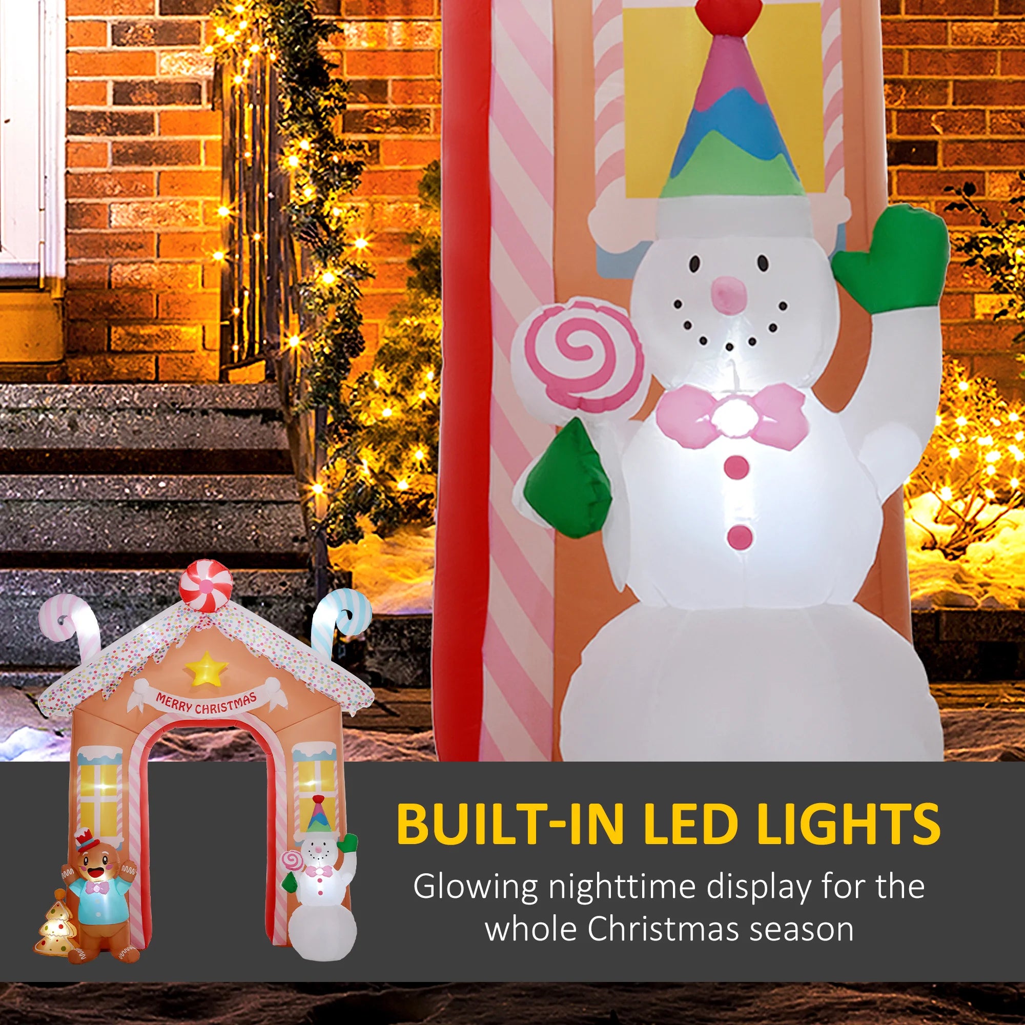 Outsunny Gingerbread House Archway — 10ft Inflatable Christmas Decor with LED Lights