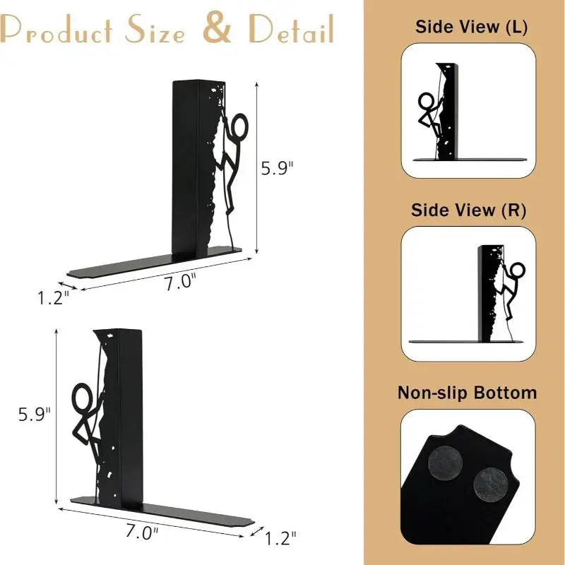Abstract Metal Bookends — Heavy Duty Non-Slip Desktop Organizer