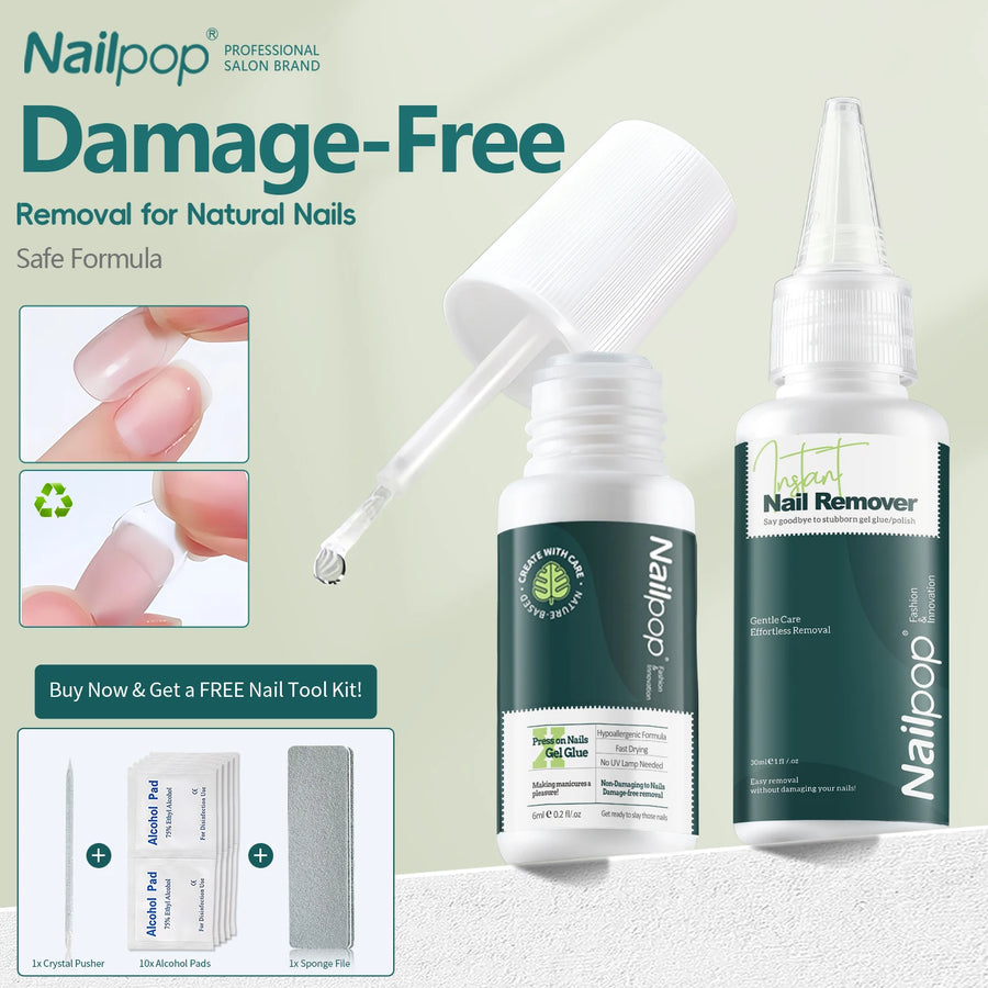 Nailpop Press On Nail Glue — Strong Long Lasting Adhesive & Remover Kit