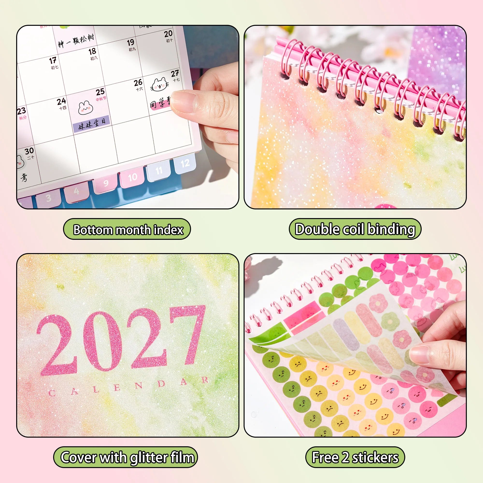 2027 Monthly Desk Calendar — Gradient Color Standing Planner
