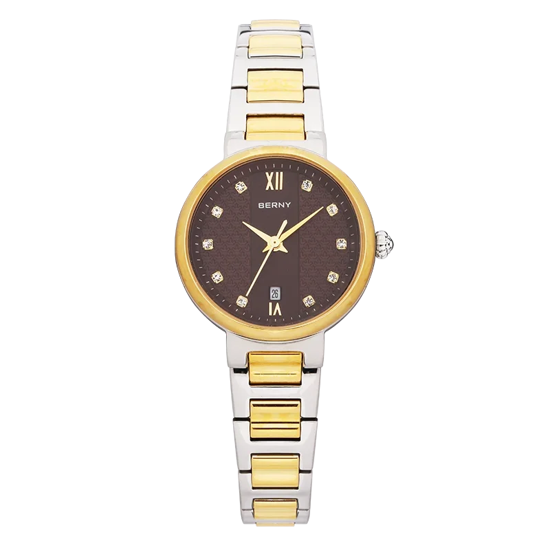 BERNY Women's Fashion Quartz Watch — Diamond Accents & Sapphire Glass
