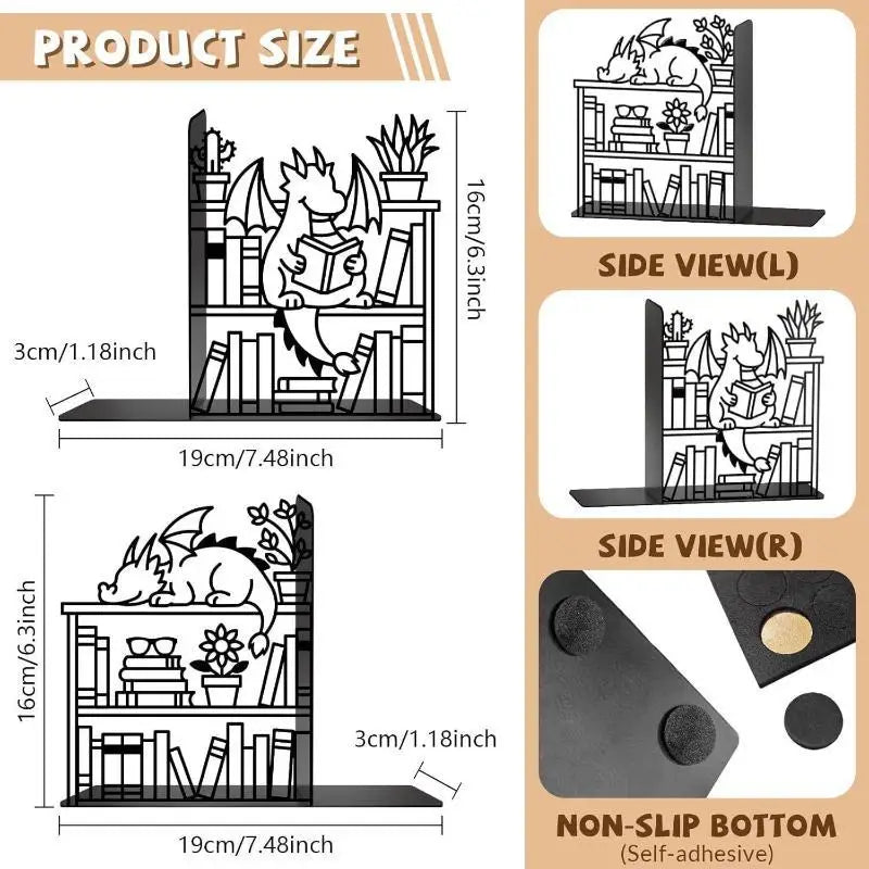 Metal Abstract Silhouette Bookends — Decorative Desktop Organizer for Office & Home