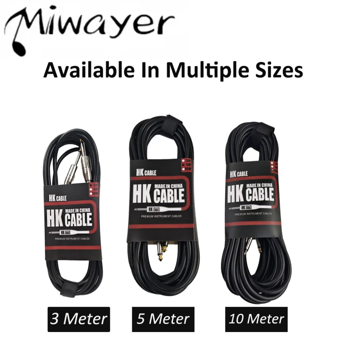 Miwayer Black Leather Guitar Cable — Shielded Audio Cord for Bass and Instruments