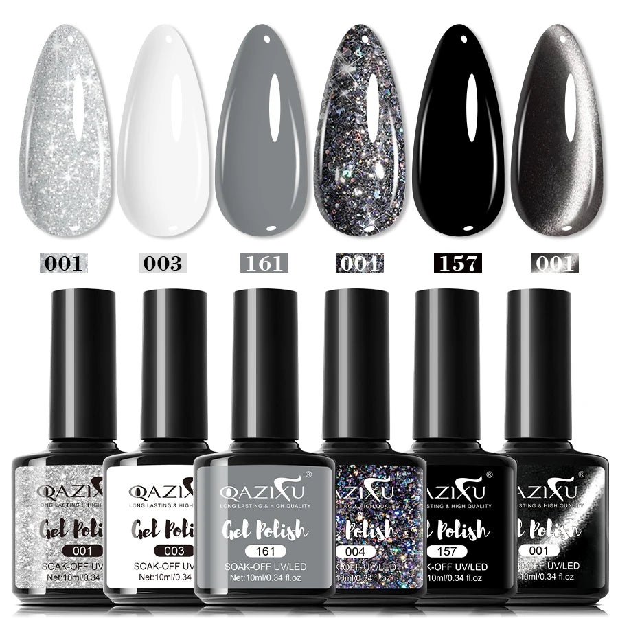 QAZIXU Black and White Gel Polish Set — Professional UV LED Manicure Kit