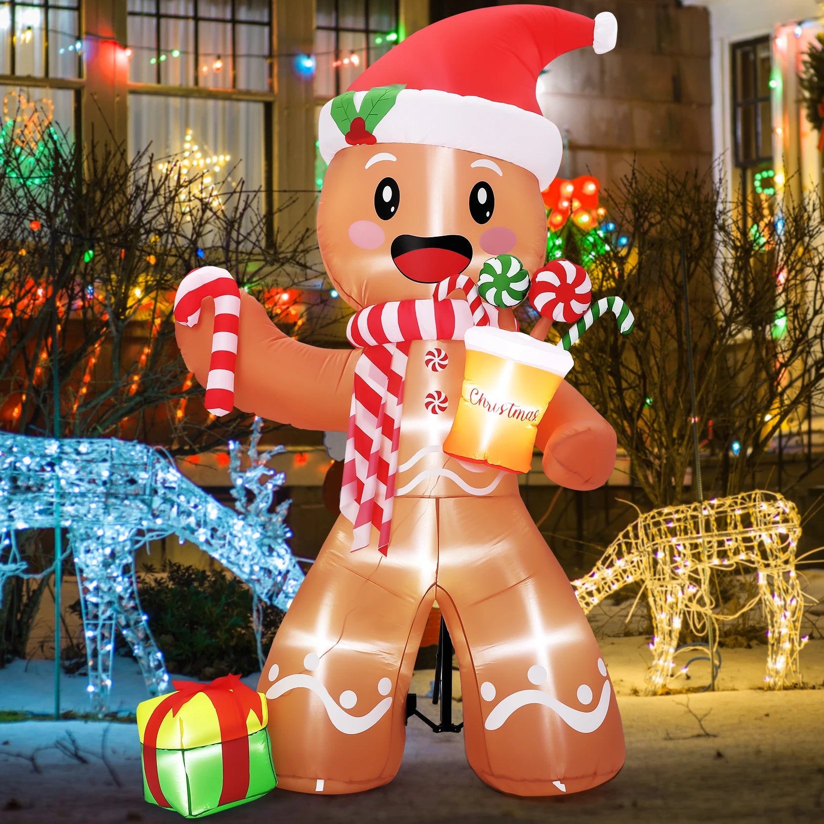 HiMISS 8ft Gingerbread Man Inflatable — Glowing Christmas Yard Decor