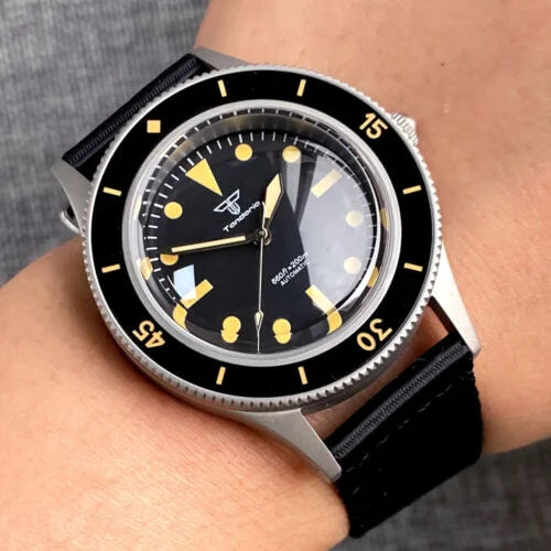 Tandorio Automatic Mechanical Diving Watch — Luminous Sapphire Glass, Black Dial