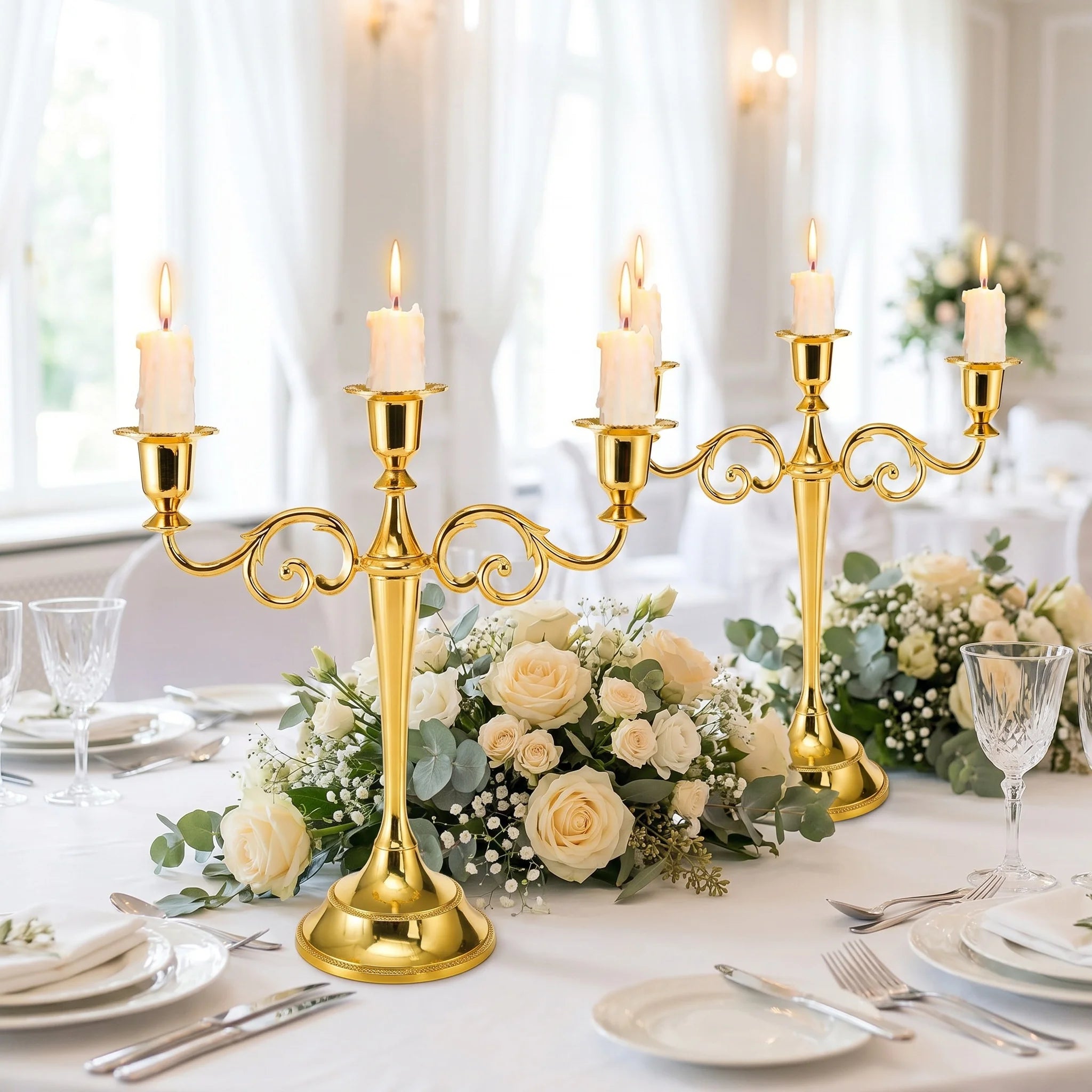 Vintage Scroll 3-Arm Metal Candelabra — Elegant Taper Candle Stand