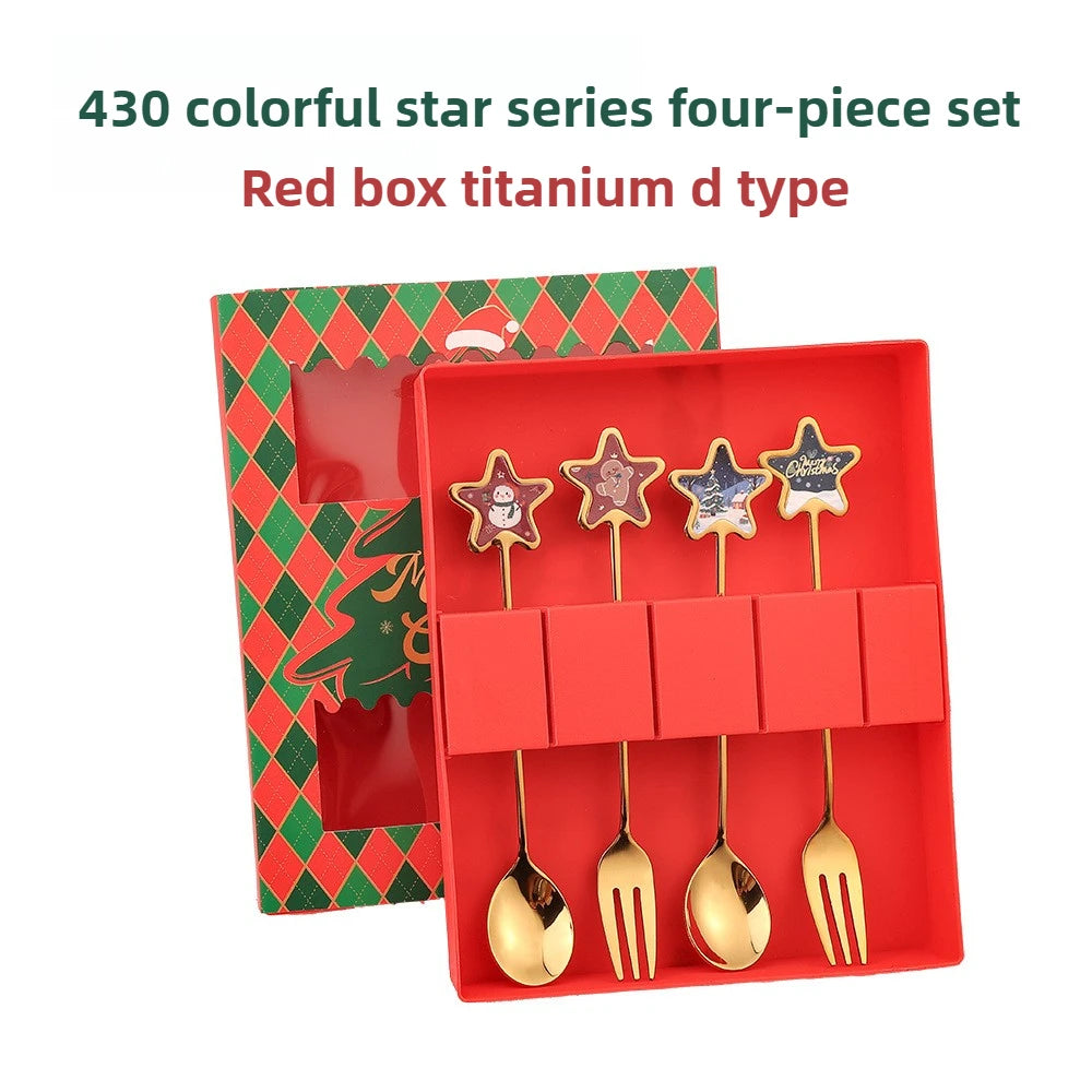 Christmas Themed Stainless Steel Cutlery Set — Decorative Santa Spoon and Fork