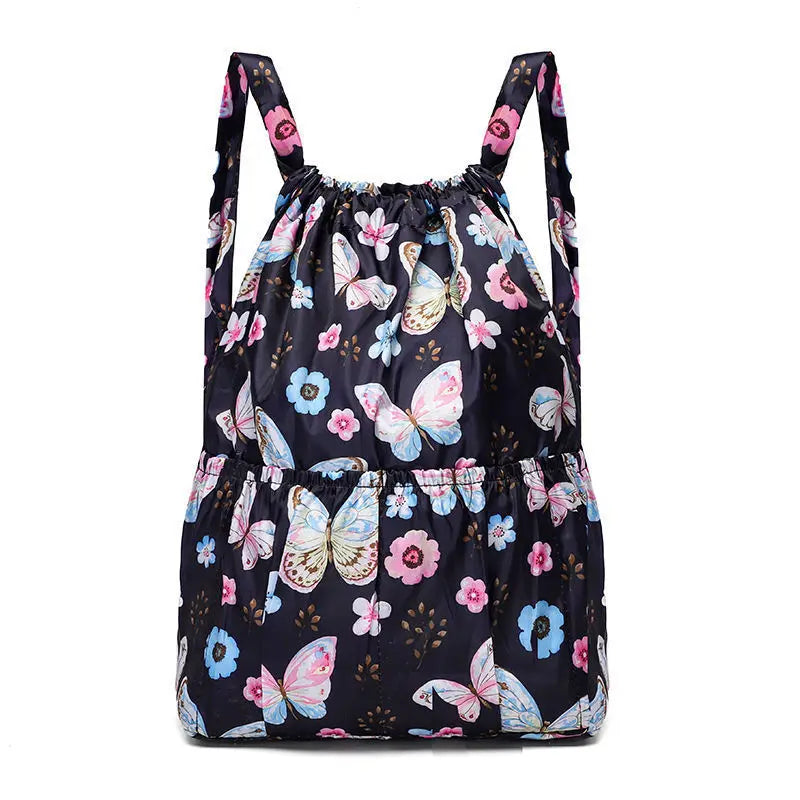 Large Capacity Drawstring Backpack — Waterproof Nylon Shoulder Bag