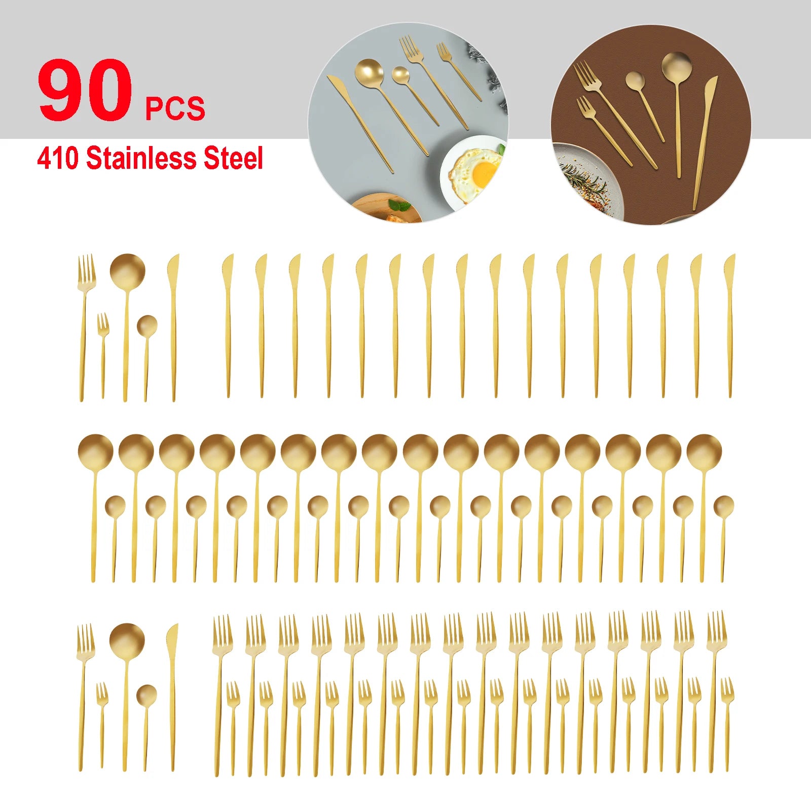 90-Piece Gold Stainless Steel Flatware Set — Heavy Duty Cutlery for Weddings & Buffets