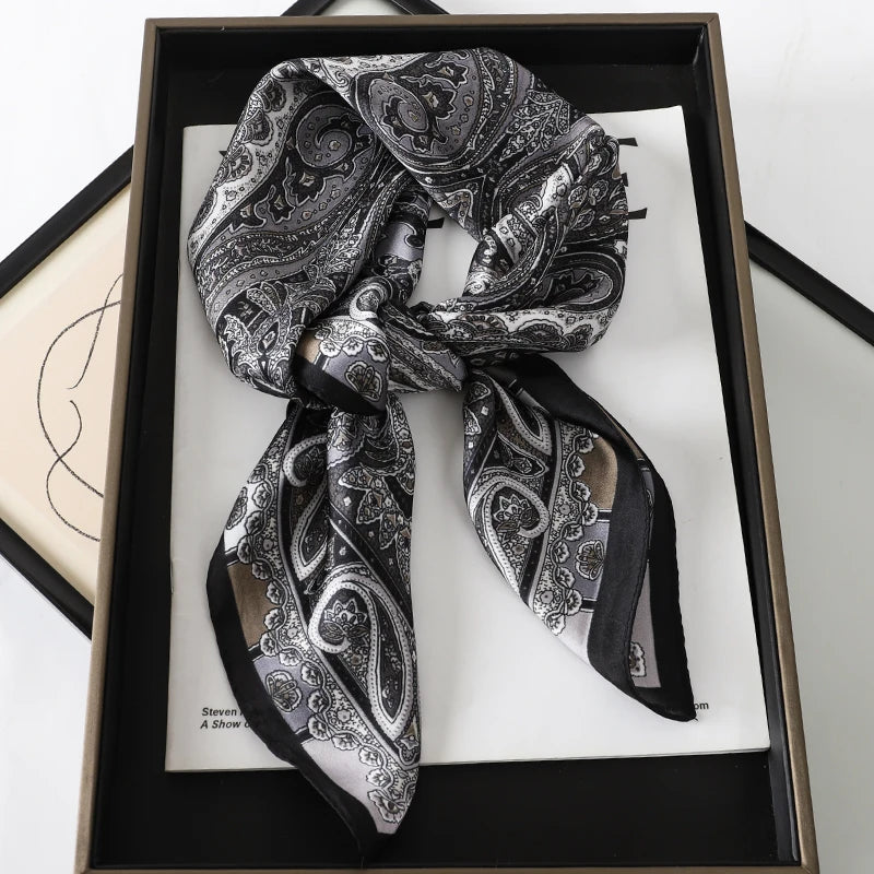 SENAIFEI Printed Silk Scarf — Luxury Square Shawl & Decorative Headband