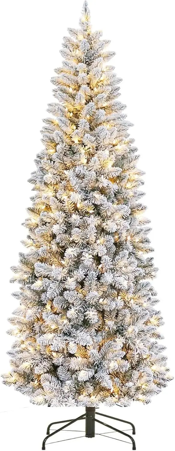 7.5 ft Pre-Lit Pencil Christmas Tree — Realistic Frosted Design with LED Lights