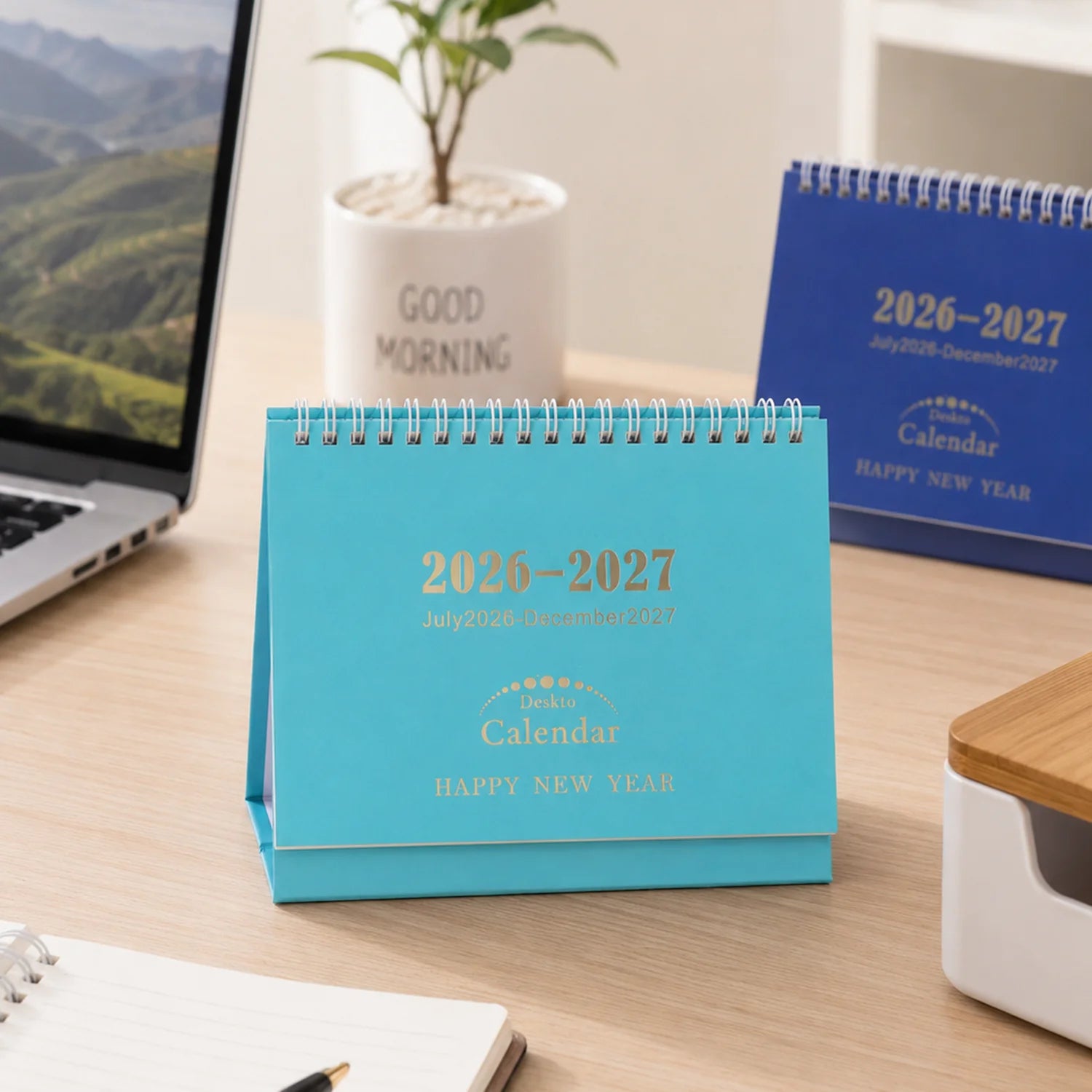 18-Month Desk Calendar — Foldable Stand & Gold Stamped Hard Cover
