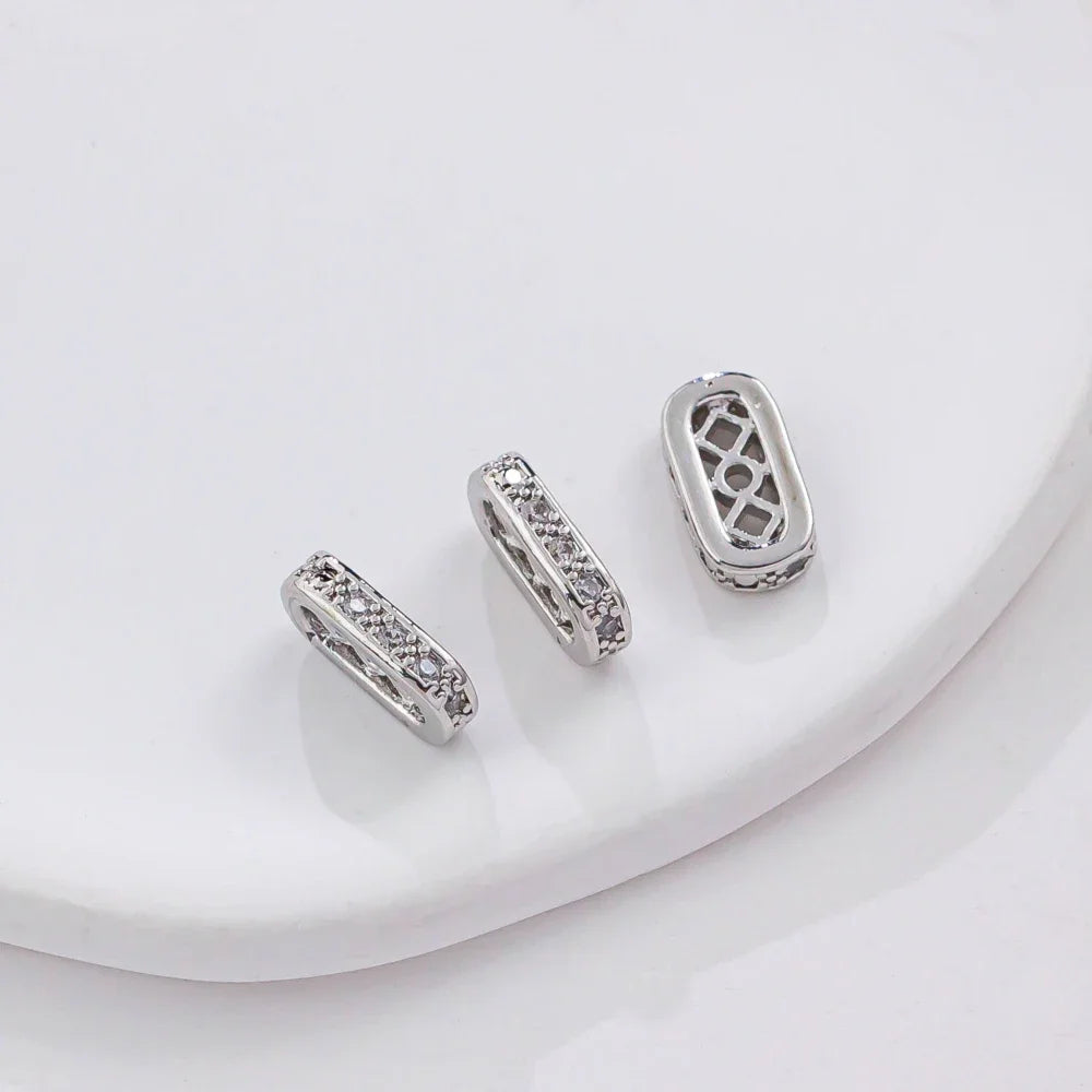 14K Gold Plated Elliptical Zircon Bead Spacers — Jewelry Making Connectors