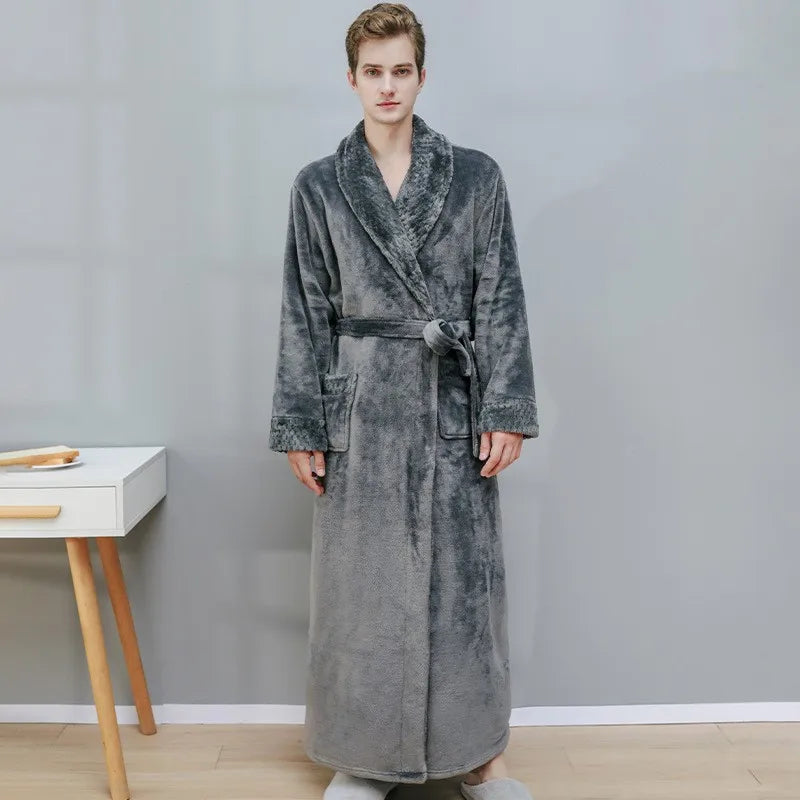 Gypsophila Coral Velvet Bathrobe — Warm Fleece Lounge Robe for Men and Women