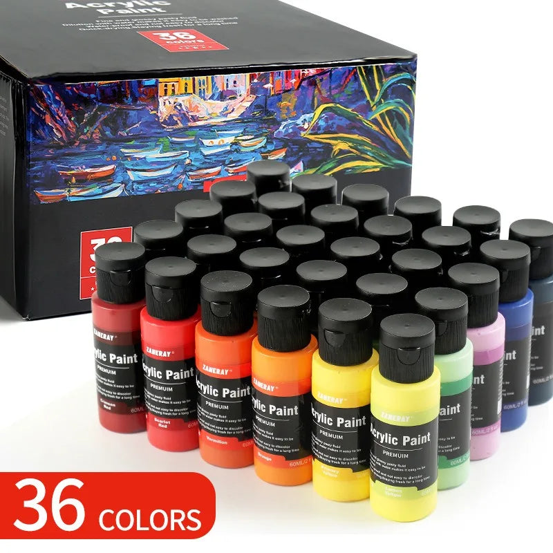 Acrylic Paint Pigment Set — Waterproof Professional Art Supplies, 24 or 36 Colors