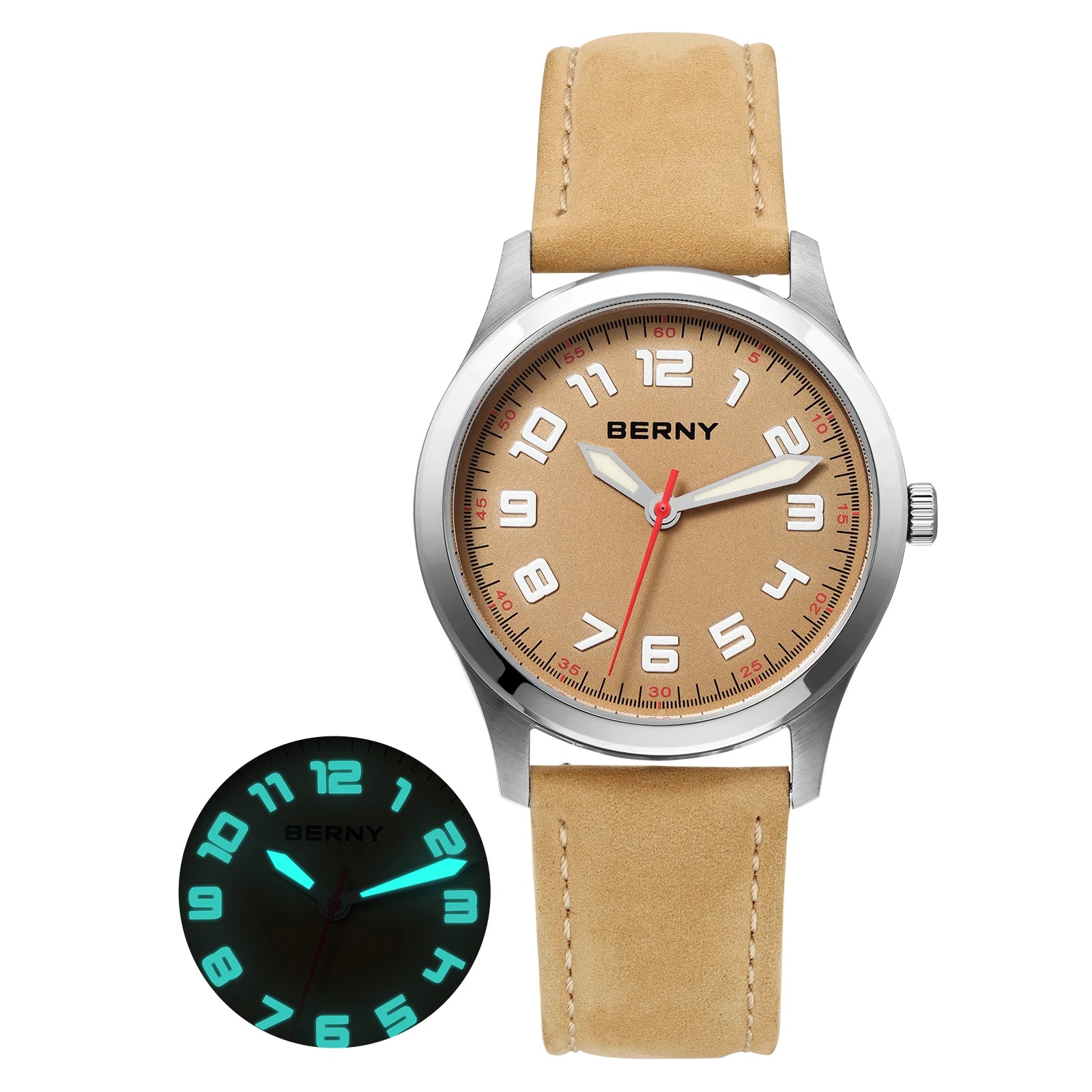 BERNY Men's Quartz Watch — Precision Miyota Movement with Leather Strap