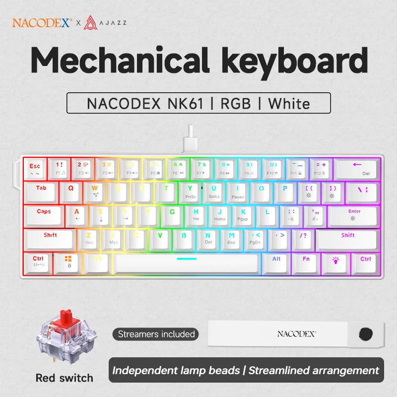 Ajazz NK61 Wired Mechanical Keyboard — Compact RGB Gaming Design