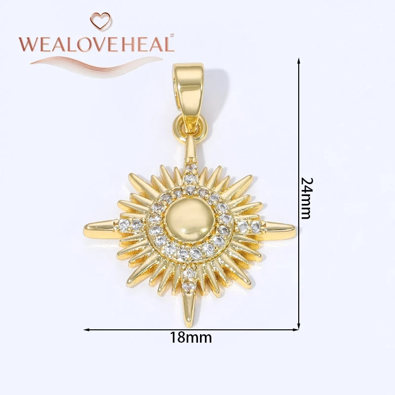 Sun Shaped Zirconia Pendants — 18K Gold Plated Jewelry Findings for DIY Crafts