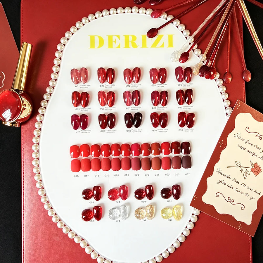 Derizi Red Gel Nail Polish Set — Professional Soak Off Kit with Color Chart