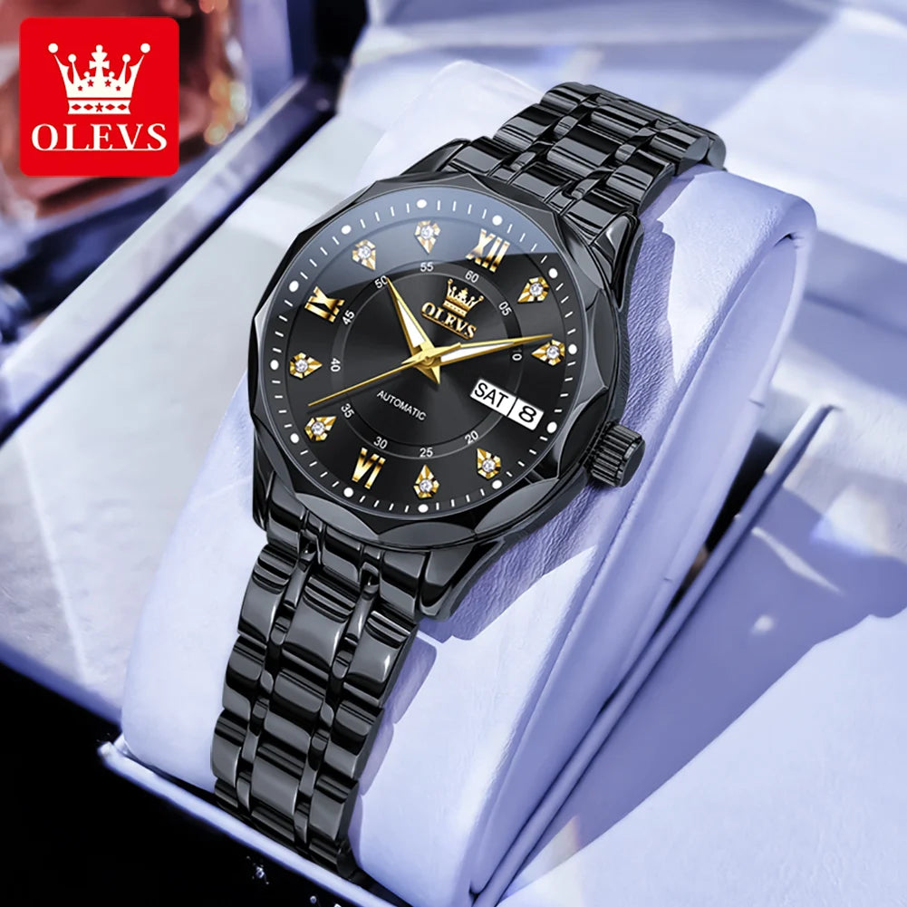 OLEVS Automatic Women's Watch — Luxury Stainless Steel & Dual Calendar