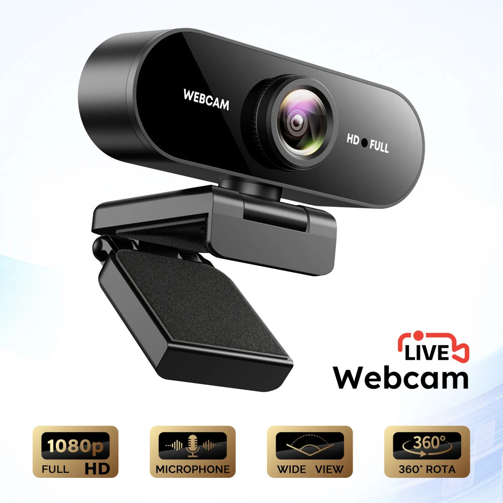 1080P FHD Webcam with Microphone — Wide Angle Computer Camera for Video Calls