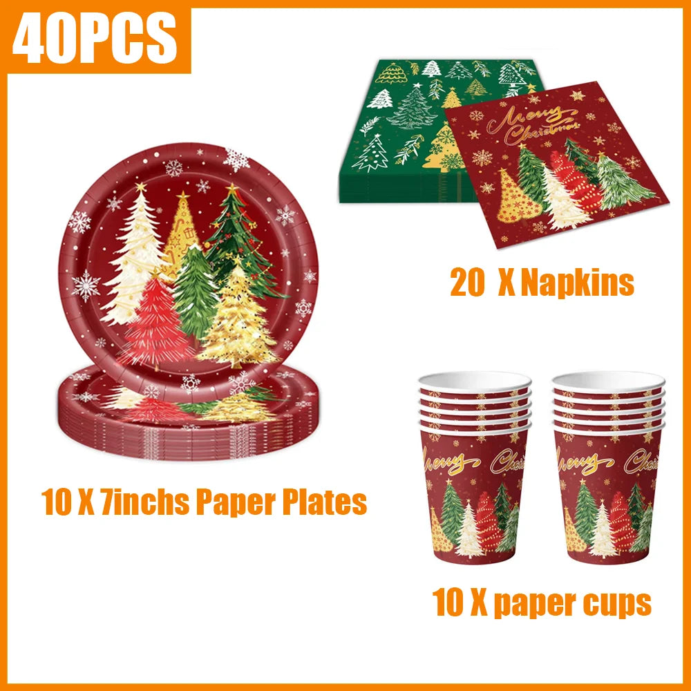 Christmas Tree Themed Tableware Kit — Festive Holiday Party Supplies