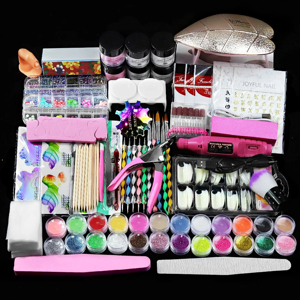 Limegirl Nail Acrylic Kit — 12 Color Glitter Powder & 3D Art Tools