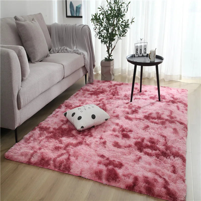 VIKAMA Tie-Dyed Fluffy Carpet — Plush Bedside Rug & Living Room Mat