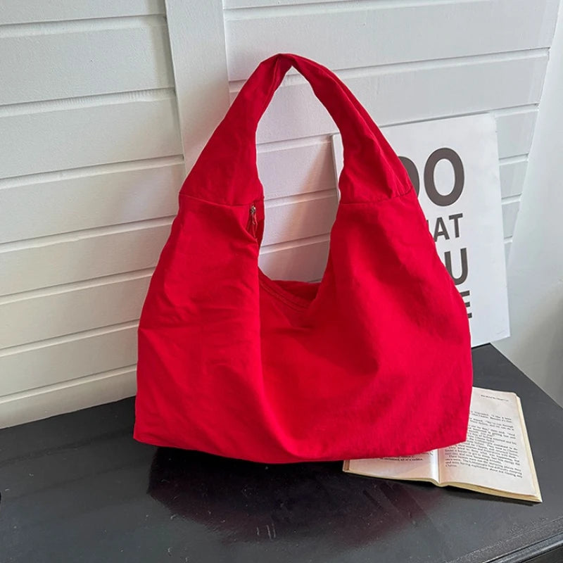 Soft Nylon Hobo Shoulder Bag — Large Capacity Lightweight Tote