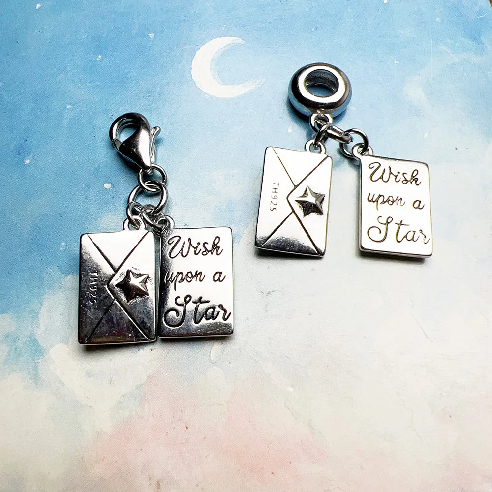 Thaddaeus Envelope Letter Charm — 925 Sterling Silver Wish Upon a Star Pendant