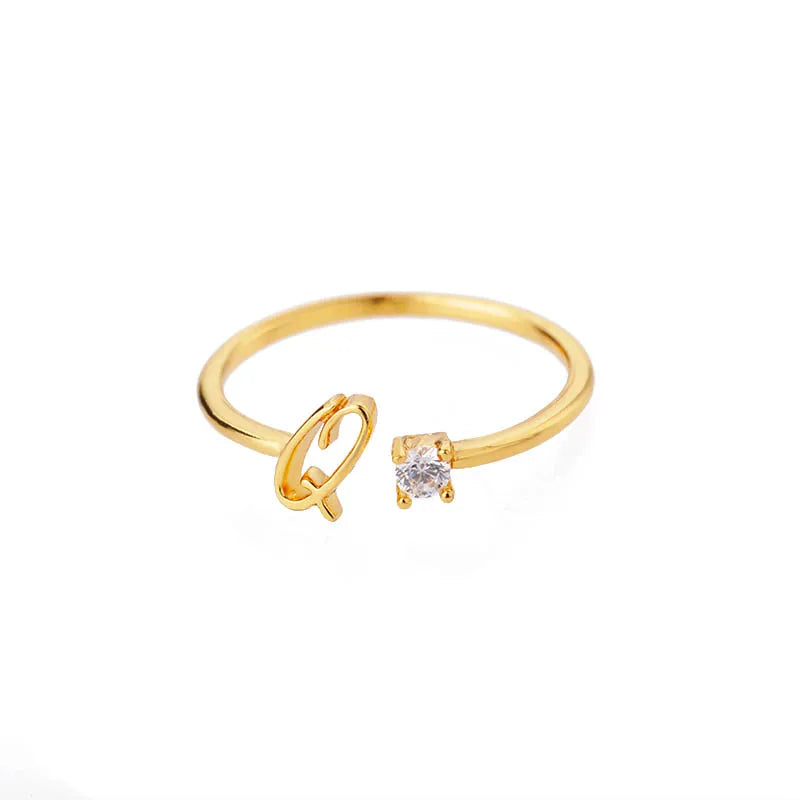 ICFTZWE Zircon Initial Letter Rings — Adjustable Stainless Steel Jewelry