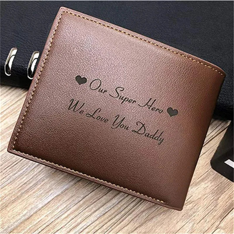 Personalized Photo Engraved Wallet — Custom Name Folding Purse for Men