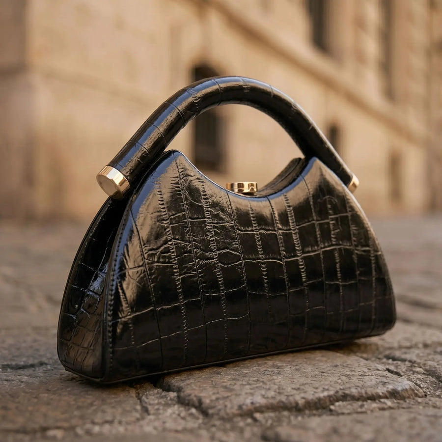 Half Moon Evening Clutch — Elegant PU Leather Handbag for Weddings