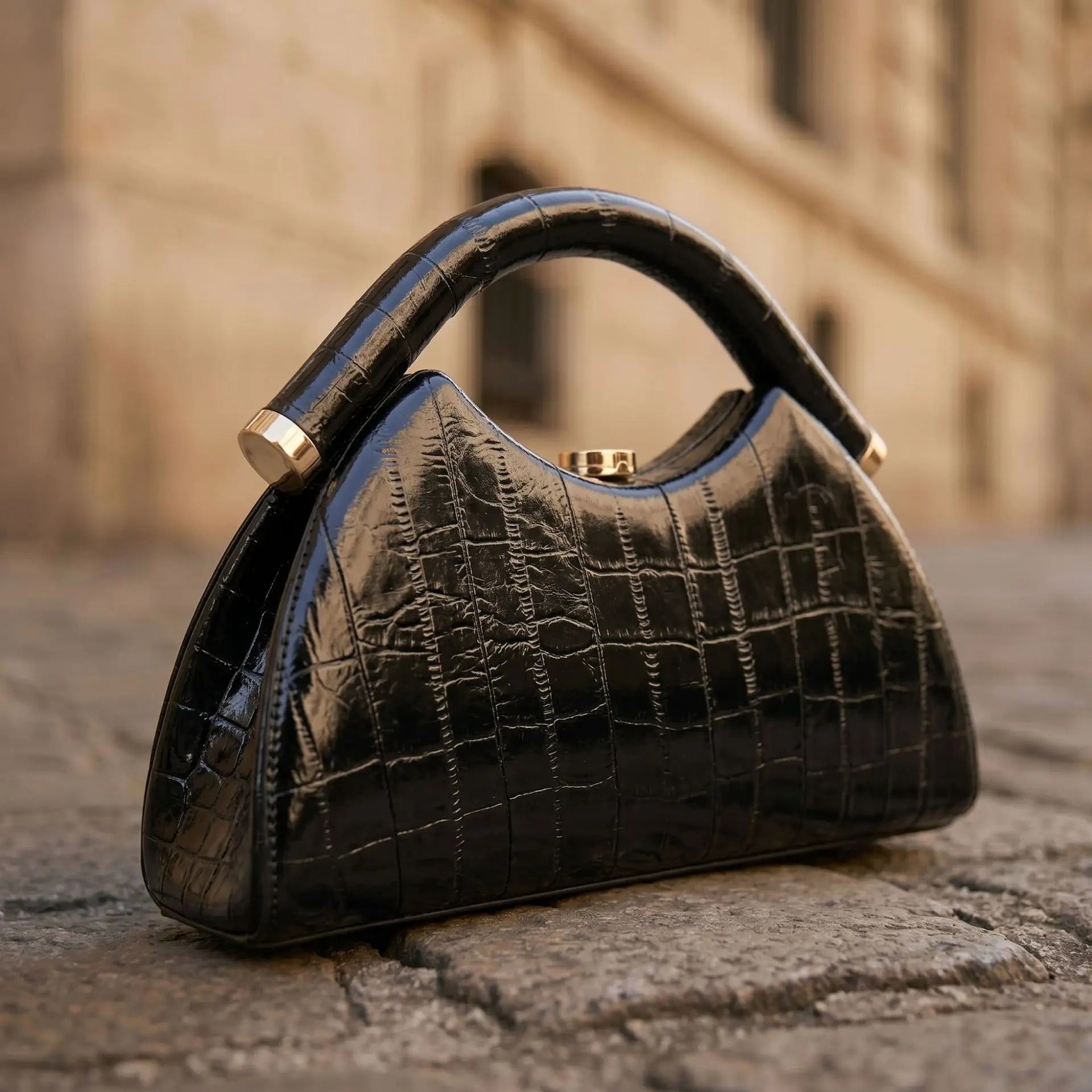 Half Moon Evening Clutch — Elegant PU Leather Handbag for Weddings