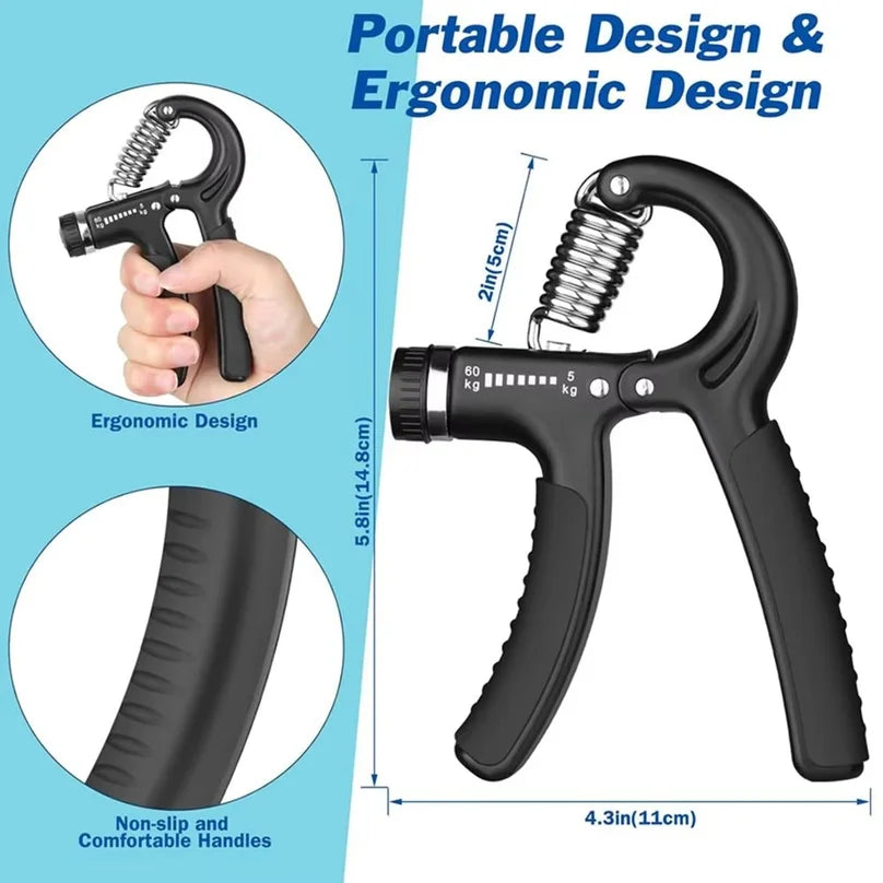 Adjustable Grip Strength Trainer — Forearm and Wrist Exerciser, Black