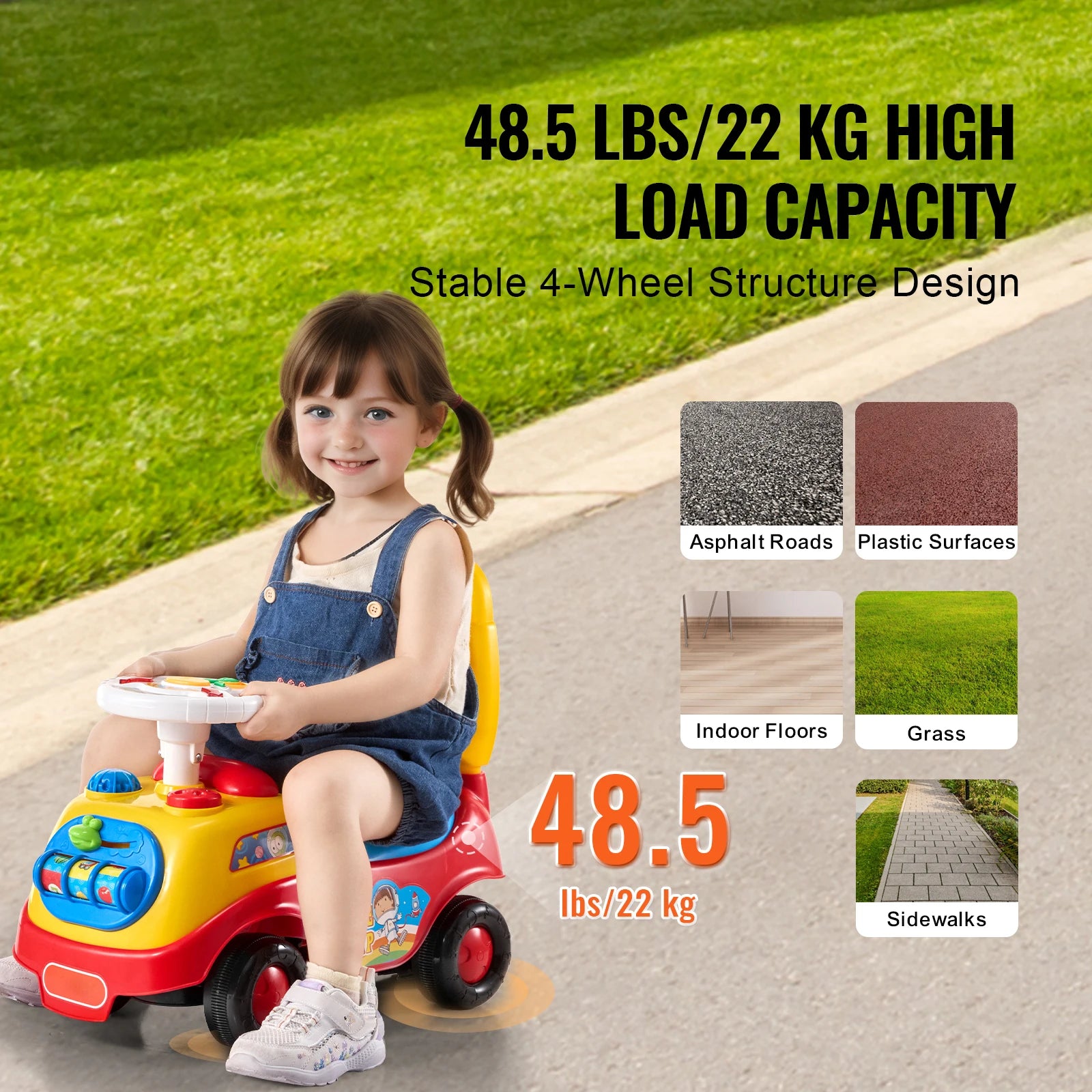 SucceBuy Toddler Ride On Push Car — Sit to Stand Toy with Music