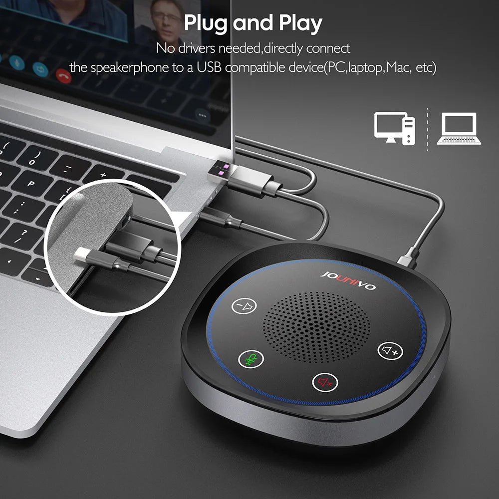 JOUNIVO USB Conference Speaker — 360° Omnidirectional Microphone & Speakerphone