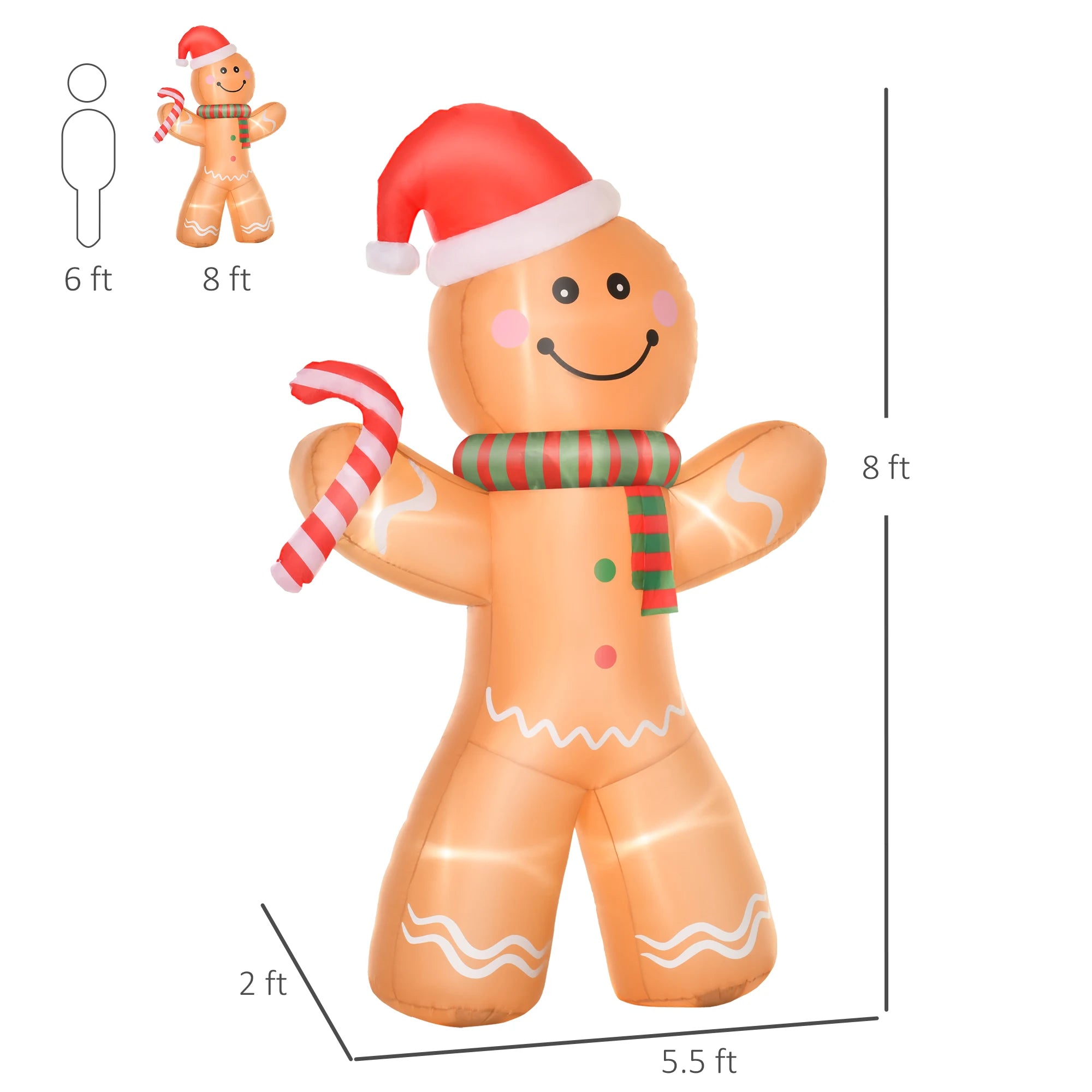 HOMCOM 8 ft Inflatable Gingerbread Man — Light-Up Outdoor Christmas Decor