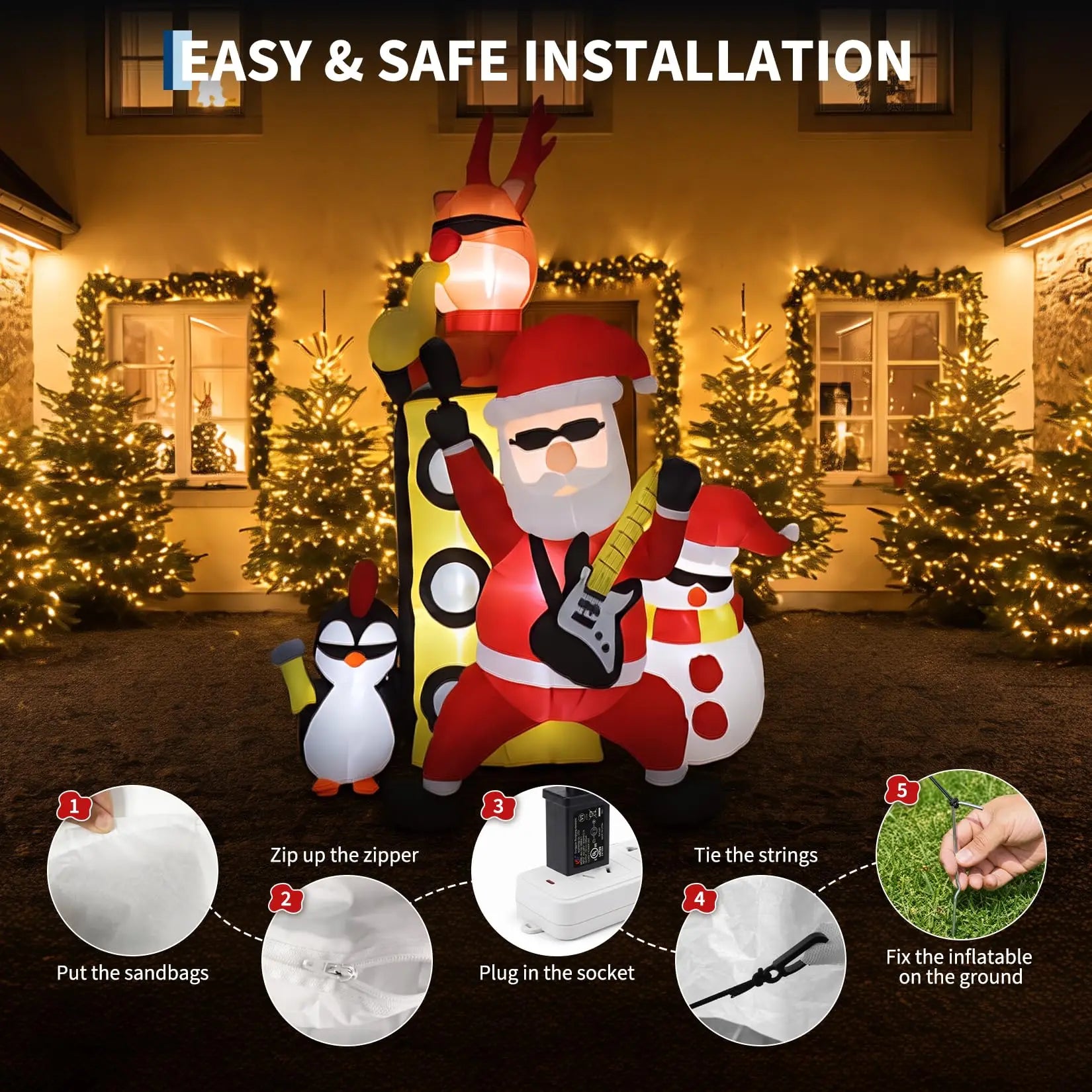 HiMISS 7 FT Santa Band Inflatable — Festive Christmas Yard Decor with LED Lights
