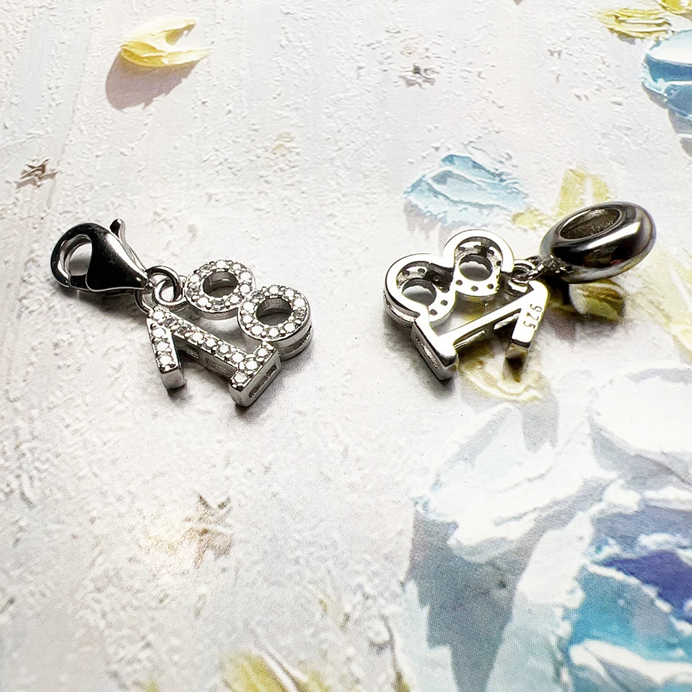 Thaddaeus Number 18 Charm Pendant — 925 Sterling Silver Birthday Jewelry