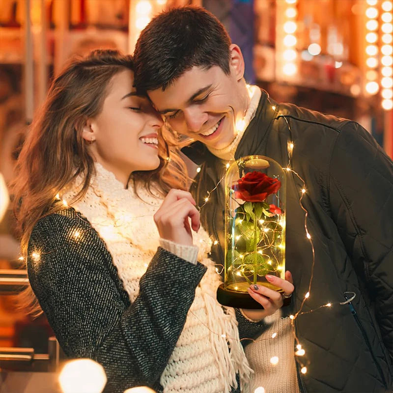 Eternal Rose in Glass Dome — LED Light Decorative Flower Gift
