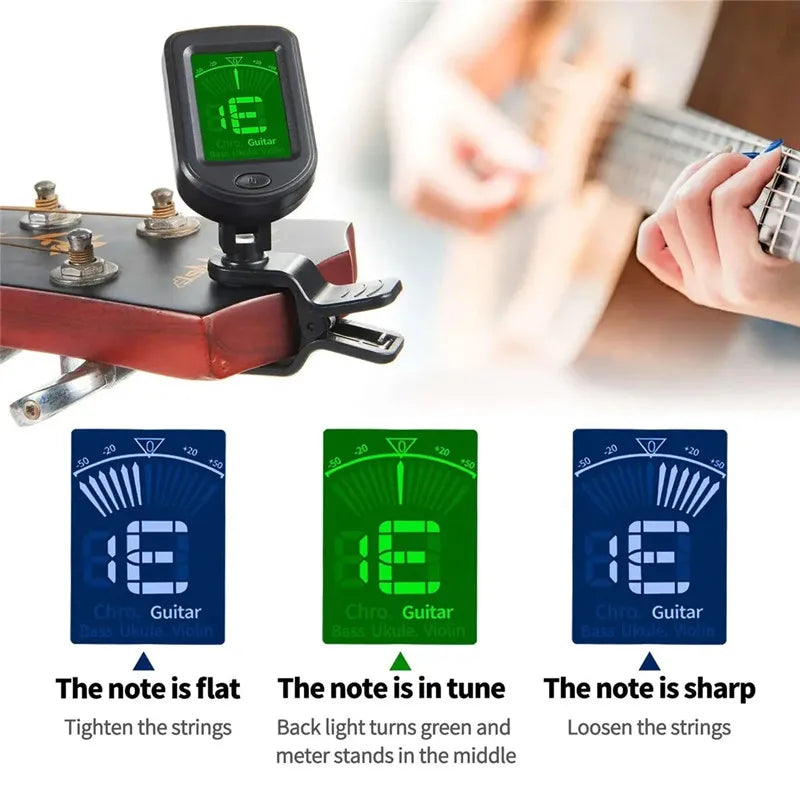 Clip-On Electronic Instrument Tuner — Digital LCD Display for Musicians