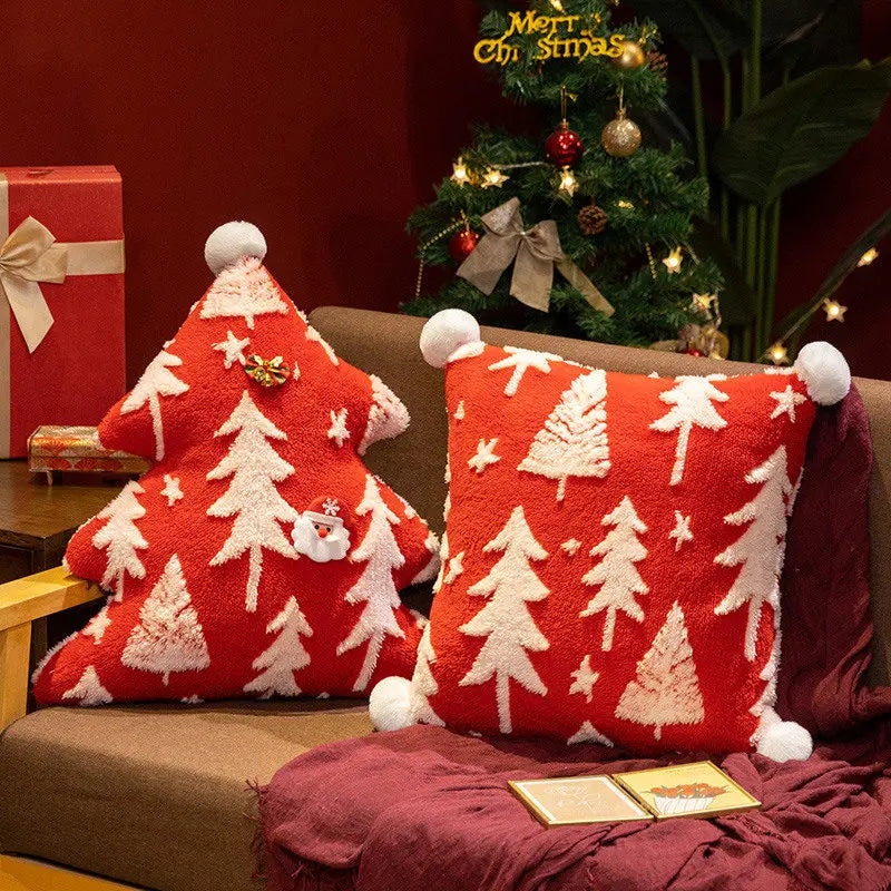 MIAOOWA Christmas Tree Plush Pillow — Soft Festive Throw Cushion for Holiday Decor