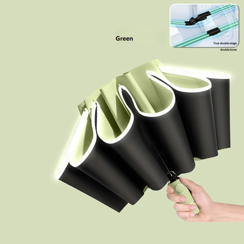Automatic Reverse Folding Umbrella — Windproof UV Protection with Reflective Stripe